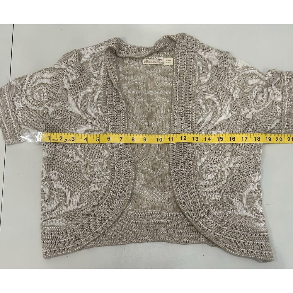 Faded Glory Y2K Coastal Layer Beige Crochet Open Knit Shrug Crop Cardigan Size M - Picture 8 of 9